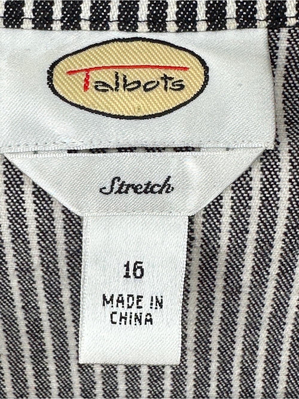 Talbots Size 16 Denim Black and White Pinstripe Blazer with Zigzag Trim - Picture 5 of 9